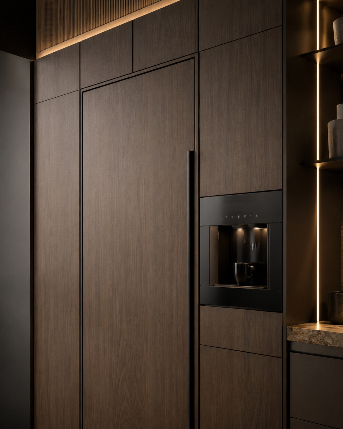Ambiente de cocina contemporánea para proyectos con complemento Tech Pack.
